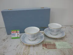 ノリタケ レースウッドゴールド ブルー ティー コーヒー碗皿 ペア カップ&ソーサー 未使用品