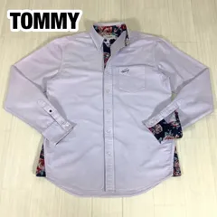 TOMMY トミー 長袖 ボタンダウンシャツ BDシャツ L ライトパープル 花柄 ボタニカル 刺繍ロゴ 胸ポケット 着丈73.5cm 肩幅45.5cm 身幅(脇下)53cm 袖丈65cm【古着】