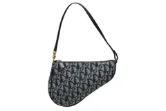 CHRISTIAN DIOR クリスチャンディオール トロッター サドルバッグ ワンショルダーバッグ サドルポーチ ネイビー 美品 中古 4b008538