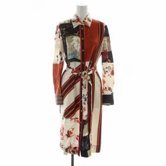 未使用★Tory Burch★バンドカラー★ロング★フレアーワンピース ◇線画フラワー柄 セーラーカラーワンピース（マキシ・ロング