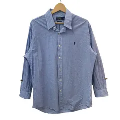 POLO RALPH LAUREN ポロラルフローレン ギンガムチェック ポニー 長袖 シャツ ボタンダウン ワンポイント刺繡 カンボジア製 16 1/6 Lサイズ ブルー ホワイト