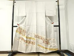 平和屋着物●豪華色留袖　駒刺繍　色紙双鶴花唐草文　金彩　正絹　逸品　CAAW8784ycのサムネイル