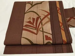 平和屋着物●九寸名古屋帯　紬地　型染め　草花文　正絹　逸品　未使用　CAAZ0339dy