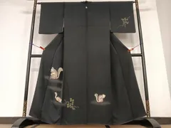 平和屋着物●訪問着　手描き　葡萄蔦の葉文　リス　金彩　正絹　逸品　AABC4817zg