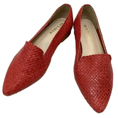 【美品】バークレー (22.5) パンプス ポインテッドトゥ フラット 編み込み 本革 レザー 希少デザイン