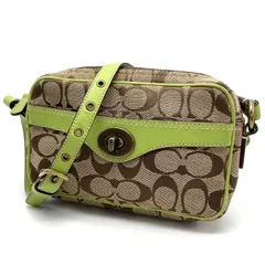 【中古】良品 COACH コーチ シグネチャー ターンロック キャンバス レザー ショルダー バッグ eH1017A