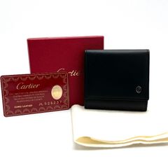 ⭐️ 美品 マスト ドゥ カルティエ レザー 三つ折り財布 ブラック 鑑定