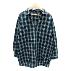 サマンサモスモス SM2 シャツ ブラウス 長袖 スキッパーカラー チェック柄 オーバーサイズ M 緑 グリーン 紺 白 /SY48