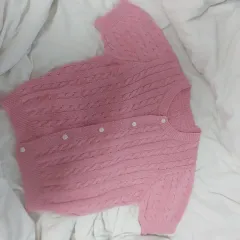 ピンク半袖ニットカーディガン ピンク