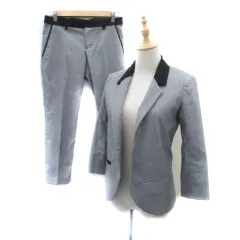 ロイヤルパーティー ROYAL PARTY セットアップ 上下 テーラードジャケット 七分袖 前開き ミドル丈 テーパードパンツ 七分丈 ロールアップ 千鳥格子柄 36 S オフホワイト 黒 ブラック /HO8