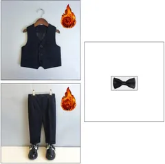 男の子裏起毛スーツ冬秋用 フォーマルスーツ 4点セット ベスト裏起毛+パンツ裏起毛+ボウタイ+コサージュ 子供服 キッズ 入園式 入学式 卒業式 演出 冠婚葬祭