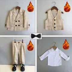 男の子裏起毛スーツ冬秋用 フォーマルスーツ 6点セット ジャケット裏起毛+ベスト裏起毛+パンツ裏起毛+シャツ裏起毛+ボウタイ+コサージュ 子供服 キッズ 入園式 入学式 卒業式 演出 冠婚葬祭