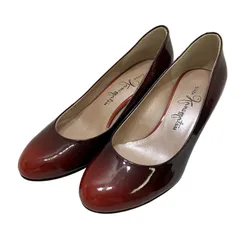 【極美品】銀座かねまつ (22) パンプス ウェッジソール アーモンドトゥ グラデーション 希少デザイン