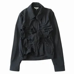 極美品 23AW ブラックコムデギャルソン BLACK COMME des GARCONS ラッフル ジャケット ブルゾン 変形 ギャザー ジップアップ 切りっぱなし アーカイブ AD2023 1L-J020 サイズXS 黒 ブラック レディース ◆９のサムネイル