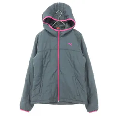 美品 PUMA プーマ ワンポイントロゴ 長袖 フーディジャケット M グレー レディース 古着