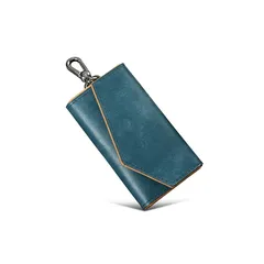 [Kawaoto] キーケース メンズ 4連フック プエブロレザー 日本製 本革 カード2枚 お札1枚 カラビナ key case 多機能 スリム プレゼント クリスマス (紺色) 1