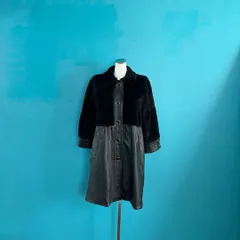 DKNY ダナキャラン フェイクファー×ラムレザー切替コート 黒 サイズ4のサムネイル