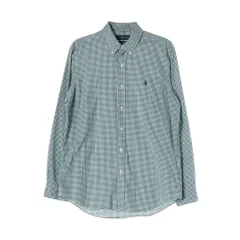 Ralph Lauren ラルフローレン グリーン ギンガムチェック ブラウンCHECK ギンガムCHECK ブラウンBRANDING ポニー 長そで シャツ L