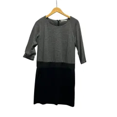 ドロワットロートレアモン Droite lautreamont ミニワンピース 長袖 クルーネック 無地 ウール 3801-28002 2 グレー 紺 ネイビー