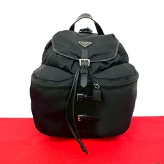 極 美品 希少品 PRADA プラダ 三角ロゴ 金具 ナイロン サフィアーノレザー リュックサック バックパック デイパック ブラック 黒  36444