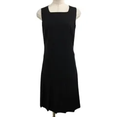 コムサデモード COMME CA DU MODE ワンピース Iライン 膝丈 プリーツ スクエアネック ウール 無地 7 黒 ブラック