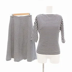 ナチュラルビューティー NATURAL BEAUTY セットアップ カットソー スカート ひざ丈 ボーダー M 紺 ネイビー 白 ホワイト /JS ■FFのサムネイル