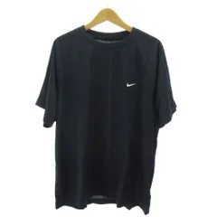 ナイキ NIKE 美品 ドライフィット DRY-FIT Tシャツ スウォッシュ ロゴ 刺繍 メッシュ 半袖 XL 黒 ブラック 0807 ●ECO