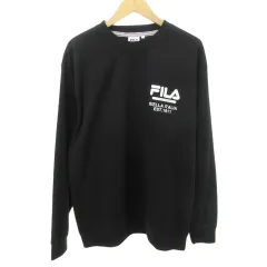 フィラ FILA 美品 トレーナー プリント クルーネック 裏起毛 厚手 LLサイズ 黒 ブラック ■MET1