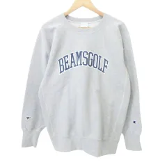 チャンピオン CHAMPION 美品 × BEAMS GOLF ビームス ゴルフ トレーナー ワッペン ロゴ プリント 厚手 Mサイズ グレー