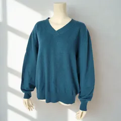 コムサ COMME CA　カシミヤ100％ Vネック ワイドニットカットソー　ブルーグリーン　レディース