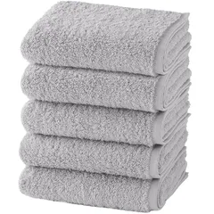 【新品】 フェイスタオル 5枚セット ホテル仕様 ライトグレー HOSUR 厚手 ふかふか 綿100% 34×80cm 高吸水 速乾タオル 耐久性 無地 毛羽落ち少ない ギフト 0