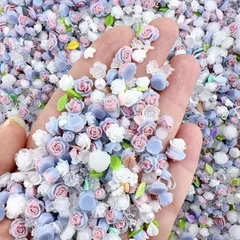 No.246 ミニチュア フラワー カボション 60個セット / レジン封入 デコパーツ 薔薇