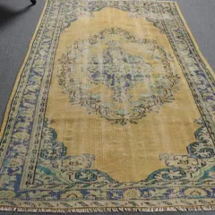 トルコヴィンテージラグ オーバーダイ イエロー メダリオン