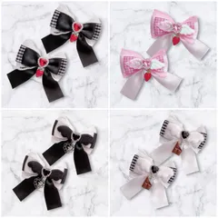選べる4カラー♡いちご 十字架　天使の羽　チョコ　リボン ヘアアクセ ハンドメイド レース ギンガムチェック 可愛い ヘアクリップ　量産型　地雷系　天使界隈　ヘアメリボン　ヘアメ