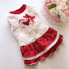 ハンドメイド犬服♡ 白ボア×リボン♡ サイズM