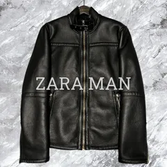 未使用級 ZARA MAN ザラマン フェイクムートンジャケット シングルライダース ゴールド金具 ボア ブラック 黒色 サイズM