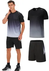 ランニングウェア ジャージ メンズ スポーツウェア メンズ 2XL 半袖 夏服  上下セット Tシャツ ショートパンツ トレーニングウェア 部屋着 吸汗速乾 通気 R112