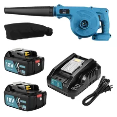 Reoben ブロワ 互換マキタ バッテリー18v互換 専用 マキタ互換 充電式 コードレスブロワー互換 BL1850B付き 電動工具 ブロワー 充電式 庭掃除 洗車 一台二役 集じん機能付き 集塵 掃除機合わせて 【4点セット】青