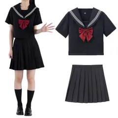 新品 [Limspace] セーラー服 本格制服 コスプレ JK 女子高生 コスプレ 制服 ホワイト 長袖と半袖の2種類 セーラー服 スカート 蝶結び 3点セット JKコスプレ スカート スクールスカート プリーツスカート JK ボウタイ クラスの服 関西襟