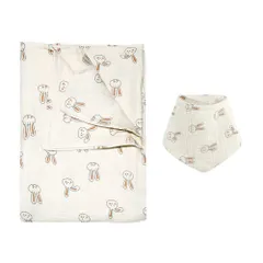 新品 [Rose Halcyon] おくるみ 四重ガーゼ 正方形 ベビーブランケット ベビーバスタオル 赤ちゃん 新生児 スワドル 出産祝いセット 95*95㎝ 綿100％ バニー