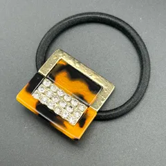 【新品】ヘアアクセサリー ヘアゴム １本 キレイ ゴールド  ラインストーン スクエア 四角◆