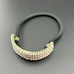 【新品】ヘアアクセサリー ヘアゴム １本 フェイク パール ラインストーン 大きめ キレイ シンプル ゴールド×ホワイト◆