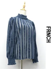 M441/美品 FRNCH シースルーブラウス ストライプ ストレッチ M 青