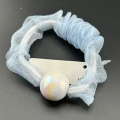 【新品】ヘアアクセサリー ヘアゴム シュシュ ブルー×ホワイト キレイ 可愛い◆