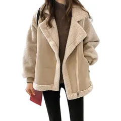 【新品】 [AUSKY] コート レディース 厚手 ボア ジャケット 長袖 もこもこ アウター ポケット付き シンプル ゆったり 切り替え 無地 防寒 大きいサイズ 着?せ あったか 無地 ハーフ丈 おしゃれ 春 秋 冬 ファッション 1