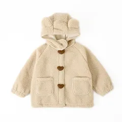【新品】 [Miipat] 子供服 女の子 ボアジャケット キッズ ボアフリース 厚手 フード付き もこもこ ベビー服 アウター ブルゾン ヒョウ柄 無地 可愛い おしゃれ 90-120cm (カーキ,100)