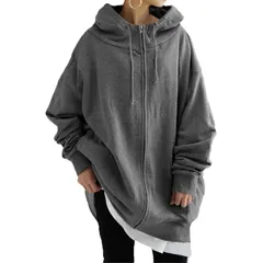 【新品】 [Ｍｉｎｅｓａｍ] オーバーサイズ パーカー レディース 秋 ジップアップパーカー ロング丈 コート レディース 秋服 冬服 大きいサイズ (01 グレー,5XL) 0