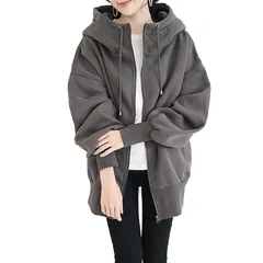 【新品】 [Tamglean Quion] パーカー レディース 厚手 コート ロング丈 ジップアップパーカー ジップパーカー フード アウター 裏起毛 無地 きれいめ 立ち襟 長袖 スウェット ファスナーパーカー 暖かい 可愛い?大きめ ゆったり カジュ 1