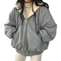 【新品】 [MaxWant] アウター レディース リバーシブル 2way ボアブルゾン ボアジャケット 秋冬 暖かい 柔らかい カジュアル フード付き 通勤 通学 (2XL, ブルー) 1