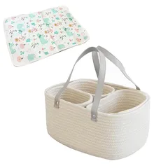 Ｈ∞ＨｅａｌｔｈｙＬｉｆｅ オムツストッカー ロープ編み 敷きマット付き ベビーキャリー ベビー バスケット ゆりかご オムツ入れ 旅行 (ホワイト) 1